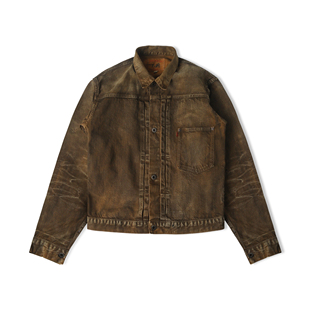 WIROTE威络 咖色泥染四扣大战 TYPE I 合身正肩短款牛仔夹克外套