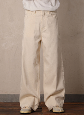 大理石白定织竹节棉籽感白牛宽松合身直筒蓝耳牛仔裤 WIROTE/威络