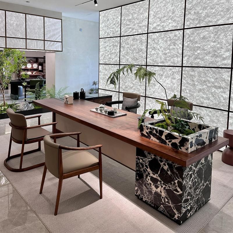 新中式岩板茶桌2025新款高端黑胡桃木泡茶桌椅组合轻奢现代高级感