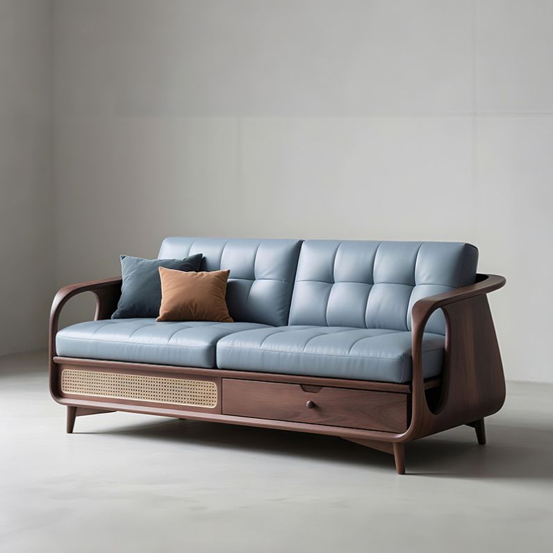 新中式实木沙发客厅高端黑胡桃木真皮三人位2025新款储物沙发