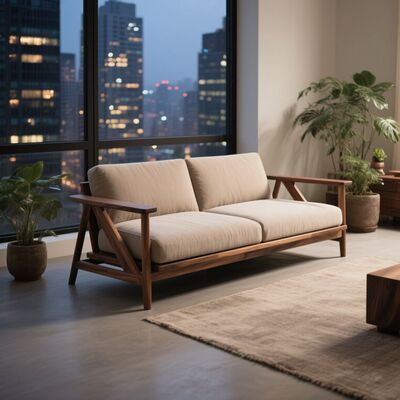 北美黑胡桃木侘寂风沙发棉麻布海绵坐垫沙发软硬适中轻奢高端定制