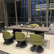 茶桌2025新款高端餐桌茶桌一体家用实木黑胡桃木组合极简宋氏美学