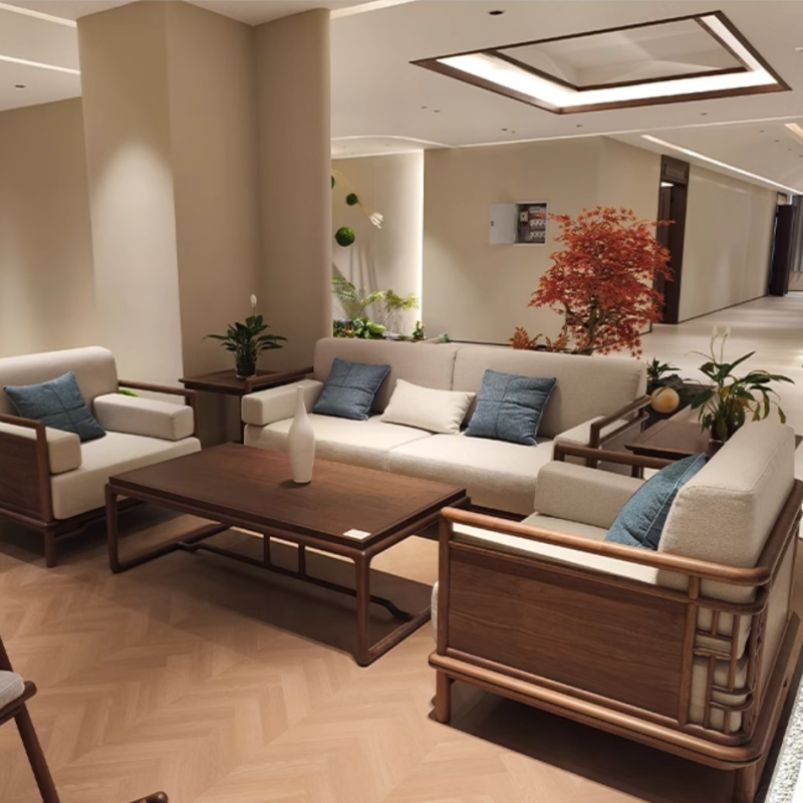 沙发客厅2025新款沙发茶几茶台一体式组合边几抱枕黑胡桃木靠背