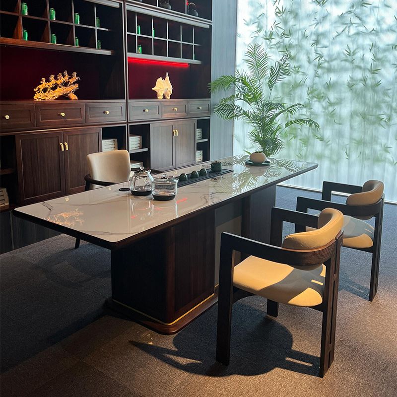 新中式实木茶桌2025新款高端胡桃木岩板茶台办公室茶室家用泡茶桌