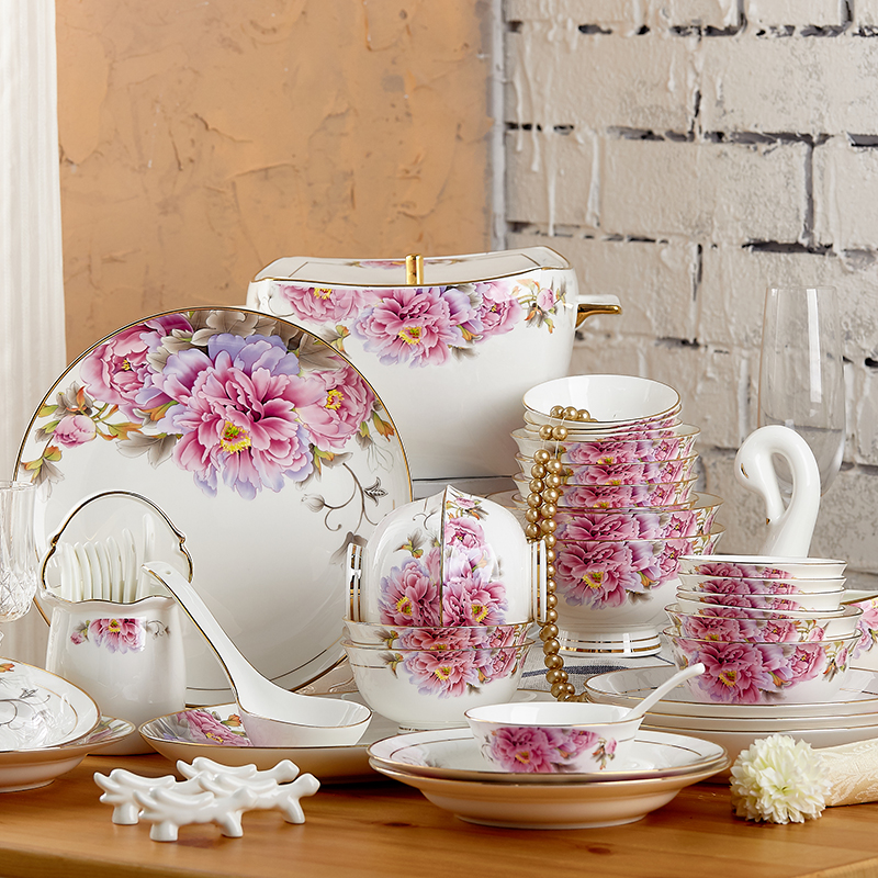 奢华欧式风陶瓷红礼盒餐具套装