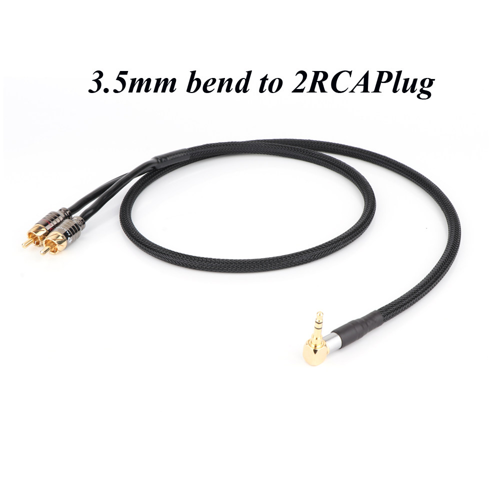 发烧级弯头3.5mm转2RCA双莲花 L型 F头3.5一分二RCA音频线 AUX线