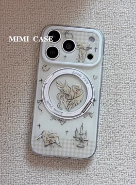 MIMI · 复古做旧油画天使小马适用苹果17promax全包手机壳iphone16pro女14新款360旋转一体支点壳15pro防摔