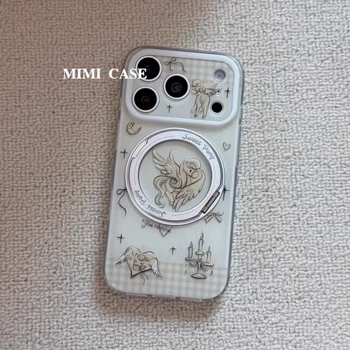 MIMI · 复古做旧油画天使小马适用苹果17promax全包手机壳iphone16pro女14新款360旋转一体支点壳15pro防摔