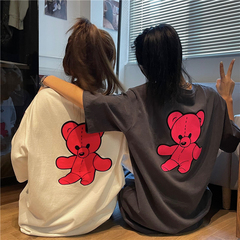 實拍實價~後背印花小熊磨毛短袖T恤