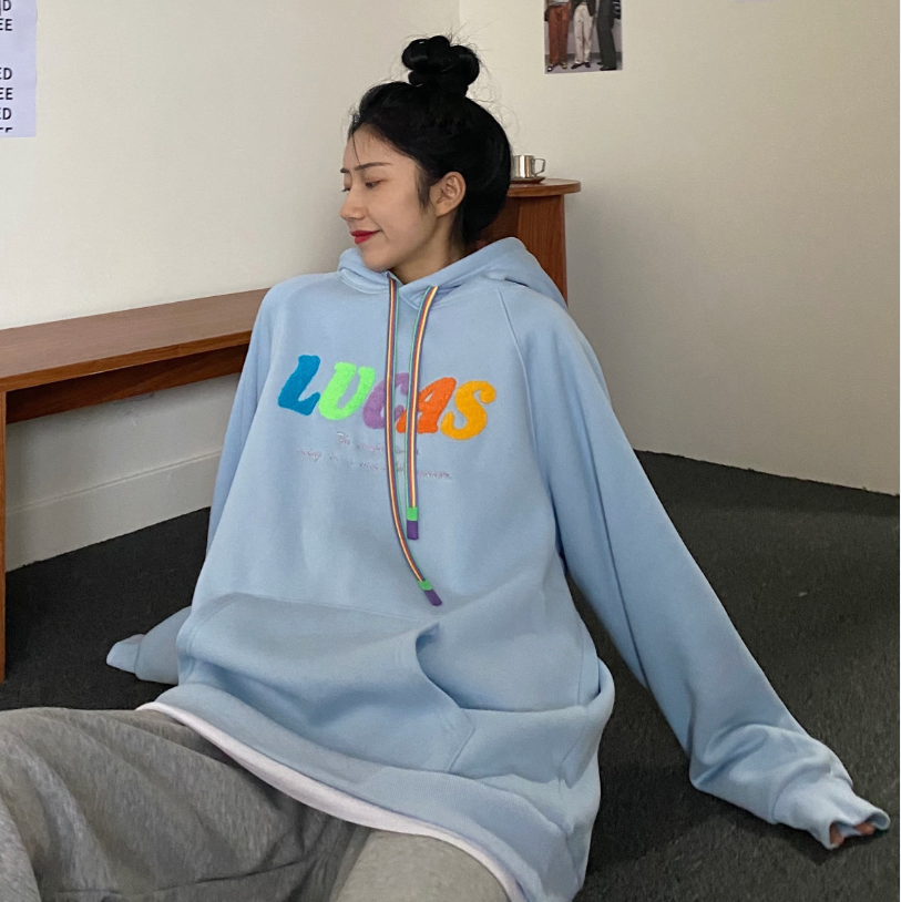 Real price ~ embroidered lettered hoodie with plush thickening