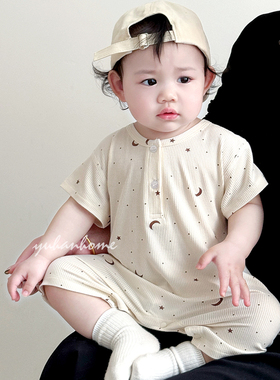 宝宝衣服夏装居家无骨冰感滑爽小月龄短袖爬服睡爬婴儿连体衣夏季