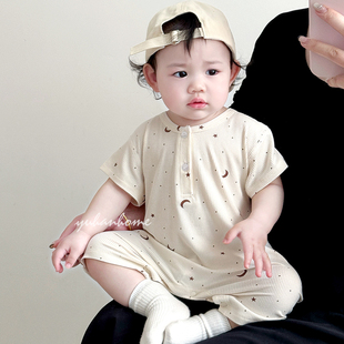 宝宝衣服夏装居家无骨冰感滑爽小月龄短袖爬服睡爬婴儿连体衣夏季