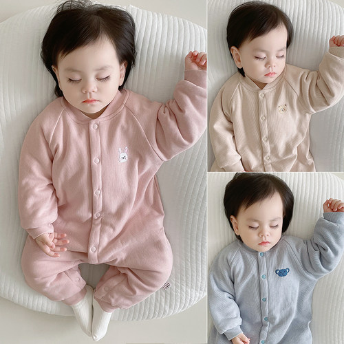 婴儿开襟夹棉保暖连体衣