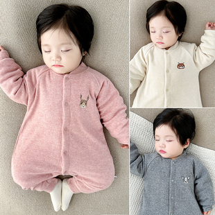 宝宝秋冬夹棉衣服120g天鹅绒柔软打底内衣爬服哈衣婴儿保暖连体衣