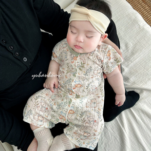 宝宝夏薄款衣服无骨短袖纯棉a类睡衣爬服哈衣夏日婴幼儿连体衣