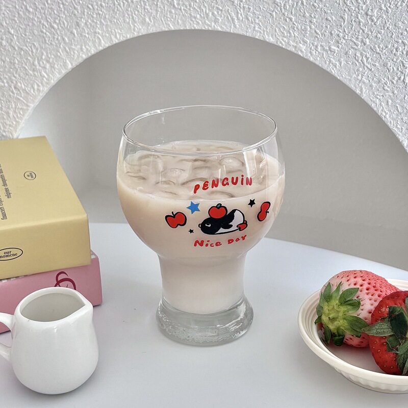 可爱企鹅玻璃杯高颜值韩式ins风卡通创意啤酒杯果汁饮料牛奶杯子