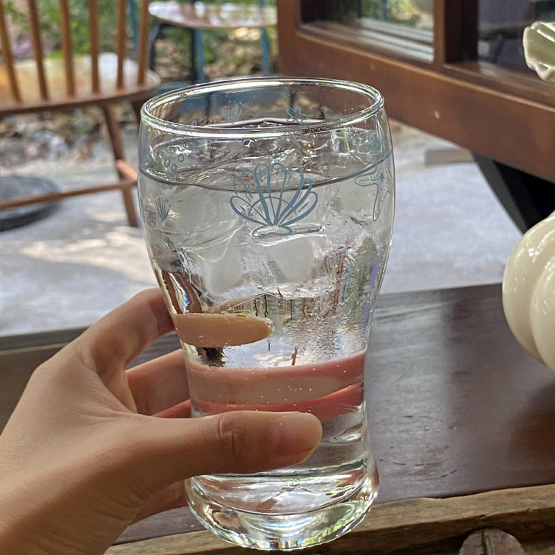 夏季清爽贝壳啤酒杯ins手绘复古冷饮大肚杯家用超大容量玻璃杯子