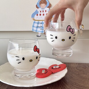卡通可爱kt猫玻璃水杯女生杯子高颜值hellokitty玻璃杯喝水杯子