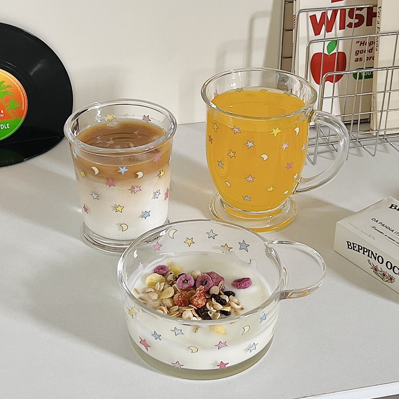 鹿姆比 梦幻彩色星星玻璃杯ins可爱牛奶杯高颜值少女心水杯咖啡杯