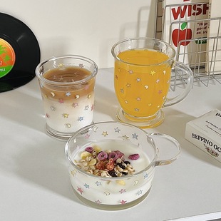 梦幻彩色星星玻璃杯ins可爱牛奶杯高颜值少女心水杯咖啡杯 鹿姆比