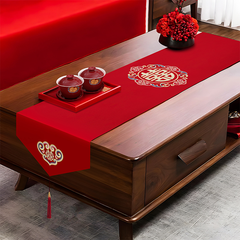 桌旗结婚茶几红桌布轻奢餐桌布