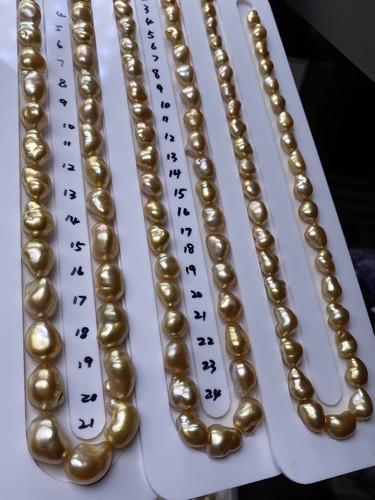 海水珍珠 项链 南洋金珠 茶金 keshi随型