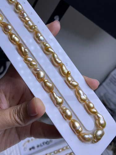 天然色 海水珍珠 异形珠keshi型 项链配18k金扣头强光无暇品质