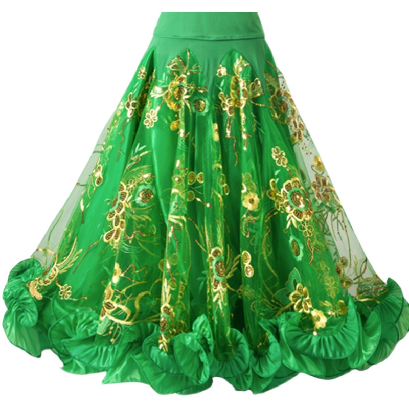 国标舞裙刺绣亮片半身长裙交谊舞裙子新款摩登舞华尔兹表演大摆裙