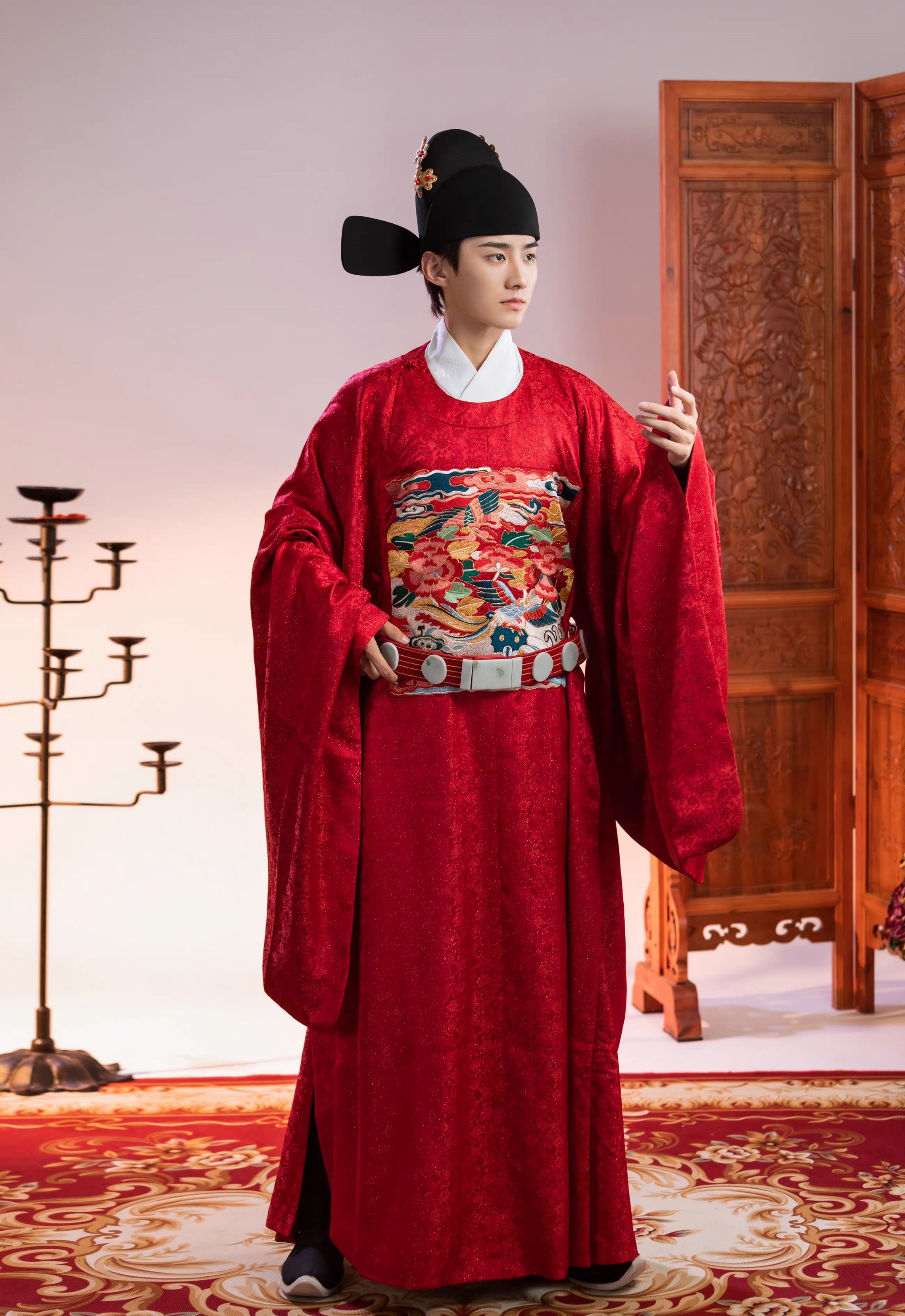 【出租】云河千色锦鸡盘金绣补服圆领袍明制汉服二品文官官服复原