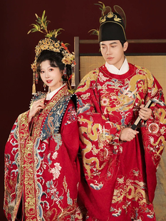 【出租】桃花序百鸟朝凤明制婚服重工中式嫁衣凤冠霞帔汉服男女款