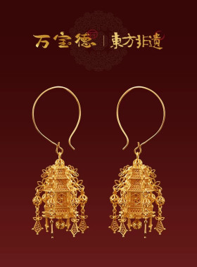 【出租】万宝德纯银花丝镶嵌宫灯一号耳坠汉服国风首饰婚嫁耳环