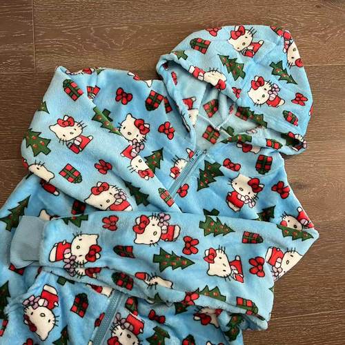 可爱辣妹圣诞Kitty睡衣套装女冬季保暖家居服
