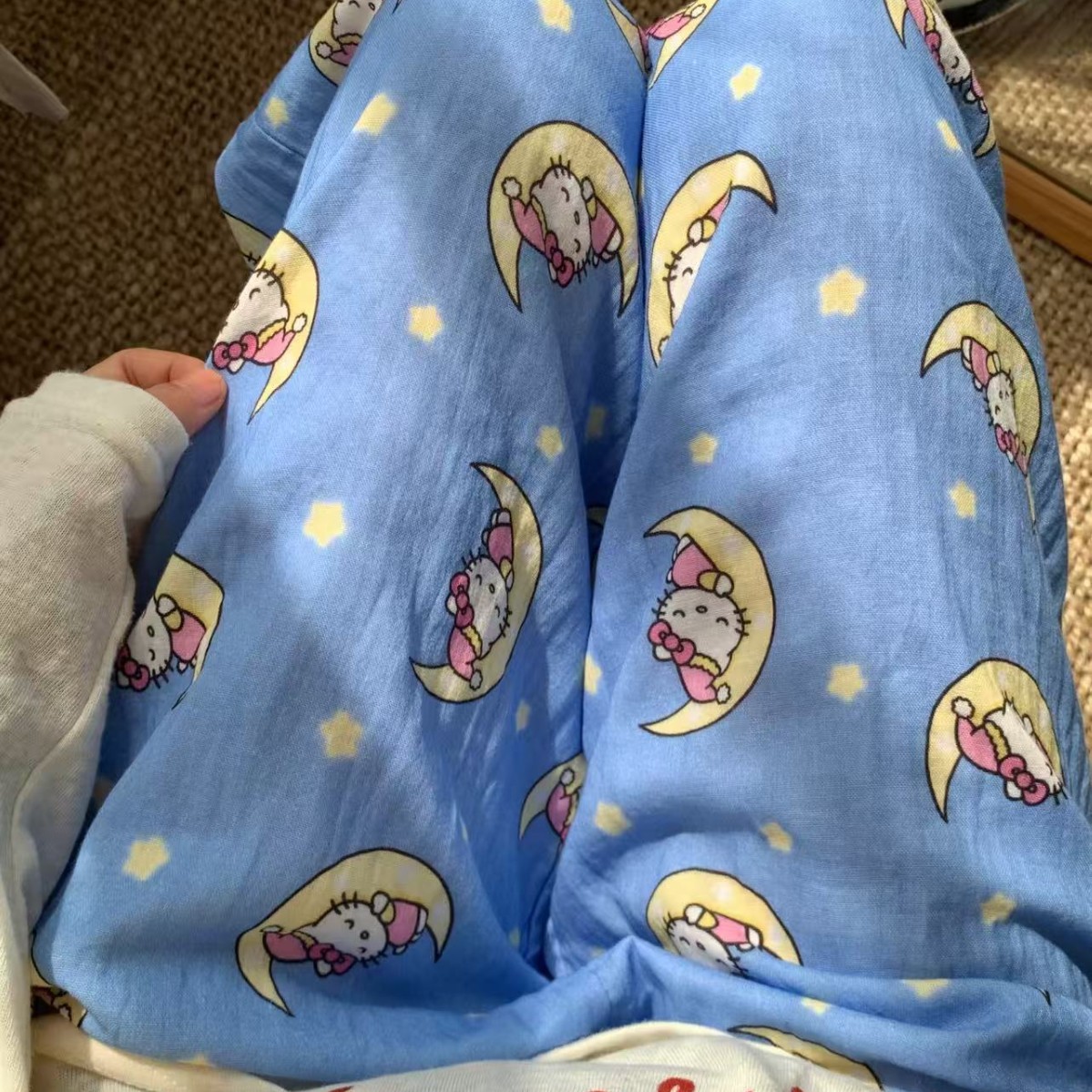 新品！蓝色月亮Kitty全棉双层纱布长裤舒适可外穿居家遛弯有口袋
