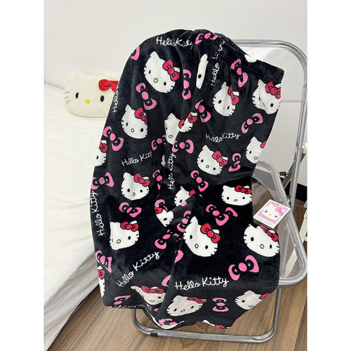 卡通Kitty猫法兰绒睡裤女秋冬季珊瑚绒加厚加绒保暖休闲居家