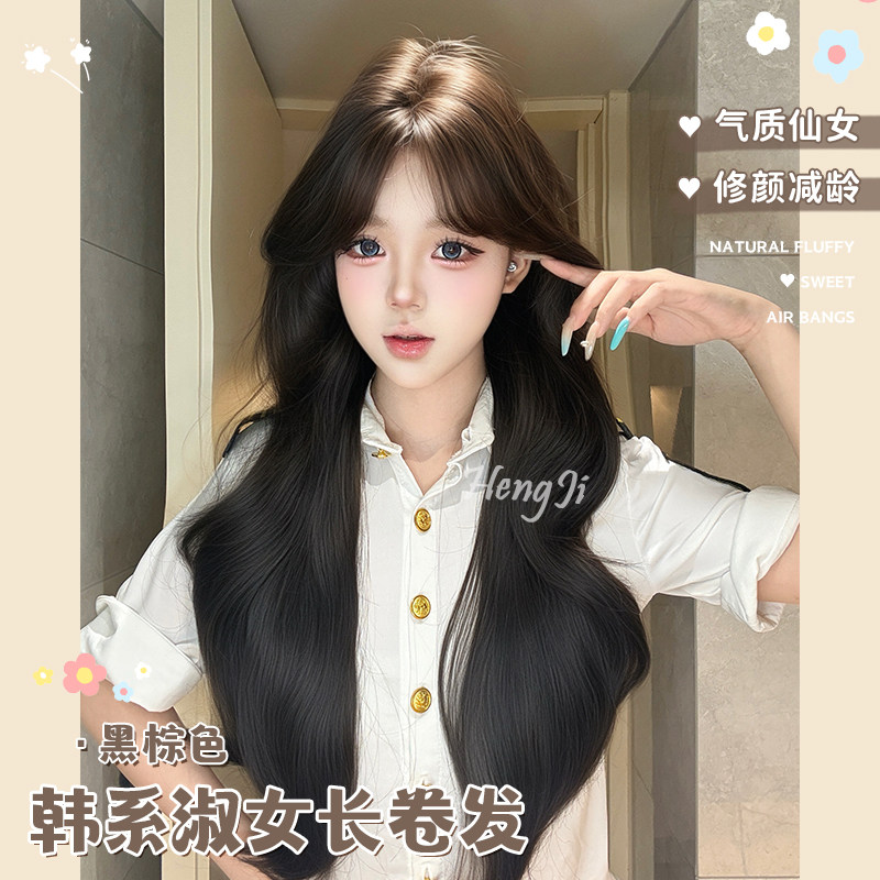 哼唧假发日常网红中分长卷发自然新款逼真全头套式图片