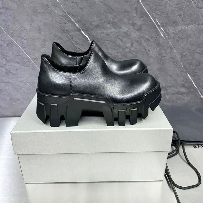 重工一脚蹬推土机增高8cm厚底德比鞋男松糕齿轮坦克鞋大头休闲鞋