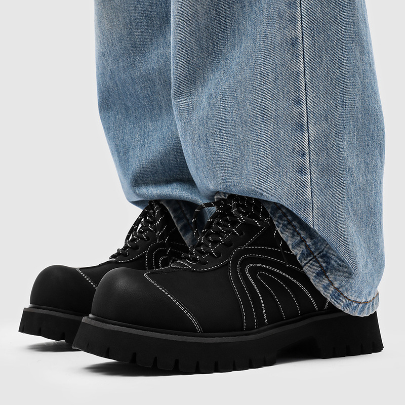 英伦风哑光黑色厚底德比鞋男增高通勤小皮鞋美式百搭复古大头鞋男