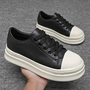2025大头黑白头层牛皮德比鞋cleanfit松糕板鞋厚底RO高街港风潮鞋