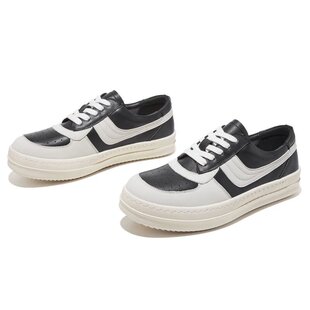 潮鞋 头层牛皮美式 圆头厚底男鞋 时尚 RO黑白拼色内增高6CM小众春季