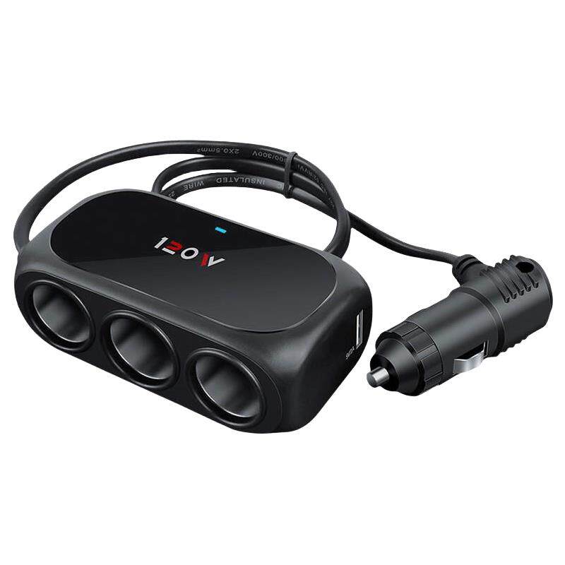 汽车用充电点烟器大功率车载电源一拖三usb转换分配器冰箱电源线