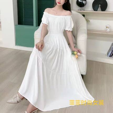 大摆棉绸连衣裙女高腰印花裙子夏季新款人造棉长裙波西米亚碎花裙