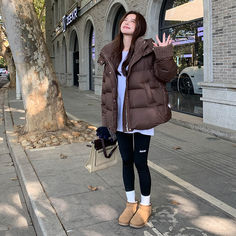 美拉德咖色连帽羽绒棉服女冬超火好看高级感加厚短款棉衣棉袄外套图片