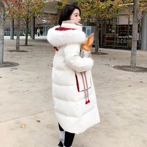 韩系白色毛领连帽羽绒服女冬超火好看高级小众漂亮中长款加厚外套图片