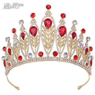 巴洛克新娘大皇冠欧美流行合金水钻银色叶子头饰发箍王冠343