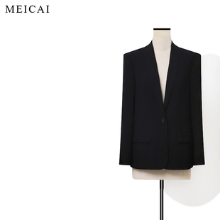 通勤外套 进口重绉三醋酸高级感青果领黑色西装 美裁 新款