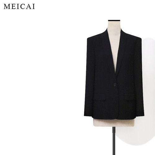 美裁 新款 进口重绉三醋酸高级感青果领黑色西装通勤外套