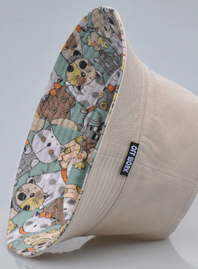 OFFWORK咖啡猫可爱遮阳帽夏天双面戴防晒帽情侣休闲渔夫帽女帽子