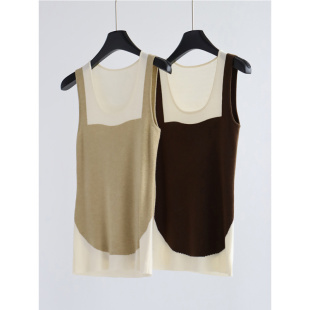 秋冬新品 6818 简约假两件拼色针织背心羊毛混纺套头上衣打底女装