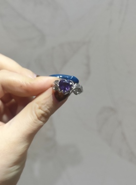 2026新品简约ins风爱心款紫水晶钛钢托开口可调节戒指饰品孤品