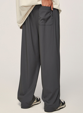 慵懒风坠感阔腿裤男夏季街头百搭宽松直筒裤冰丝西裤纯色休闲长裤